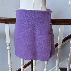 Lilac Button-Accent Wool Mini Skirt